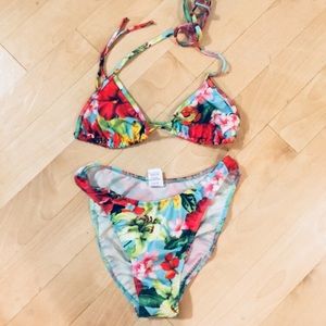 Hawaiian/Tropical Print Floral String Bikini- sz M